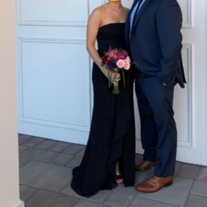 Strapless black bridesmaids dress